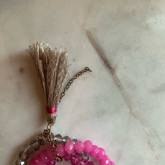 Pink and gray beaded bracelet with tassels! New! - Picture 8 of 8